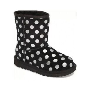 UGG - little girl black silver polkadot short winter boots fur lined shoes SZ 7